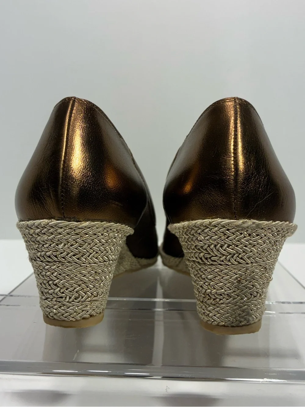 Sesto Meucci ITALY MADE Bronze Brown Peep Toe Espadrille Wedges Size 8.5